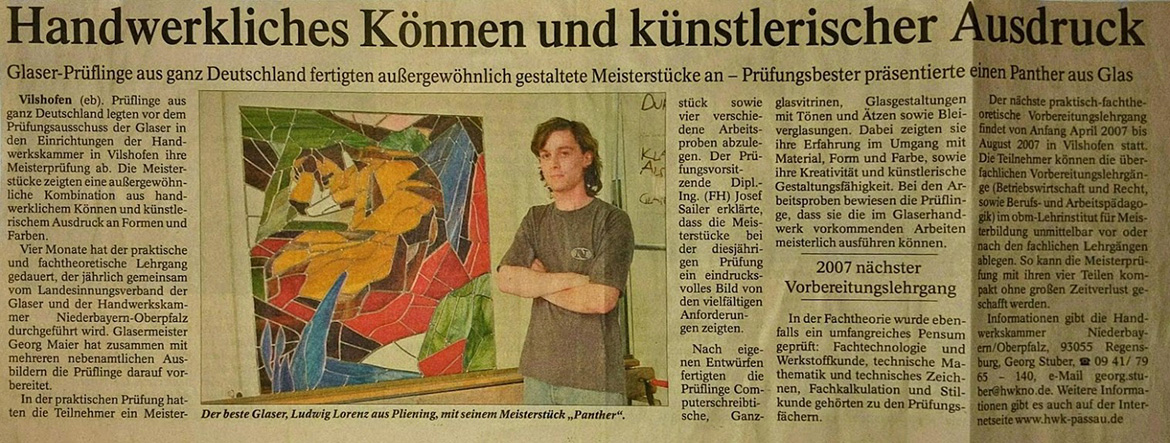 Zeitungsartikel Prüfungsbester Meisterprüfung 2006